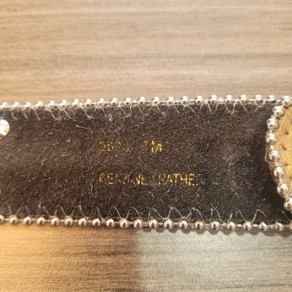 Leather Bronze Fleur De Lis Western Rhinestone Belt - Picture 10 of 15